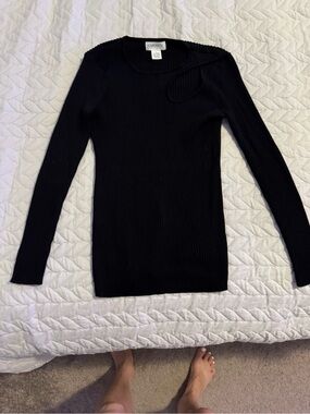 Carmen Black Ribbed Long-Sleeve Sweater S